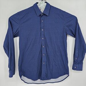 Butter Cloth Shirt Mens Large Blue Circles Preppy Button Up Stretch FLAWS